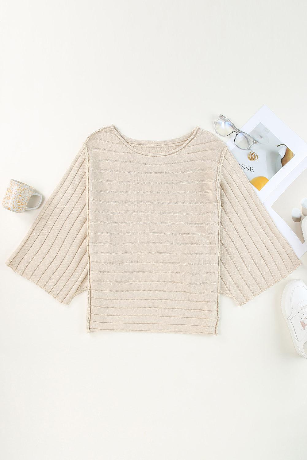 Round Neck Exposed Seams Pullover Sweater BLUE ZONE PLANET