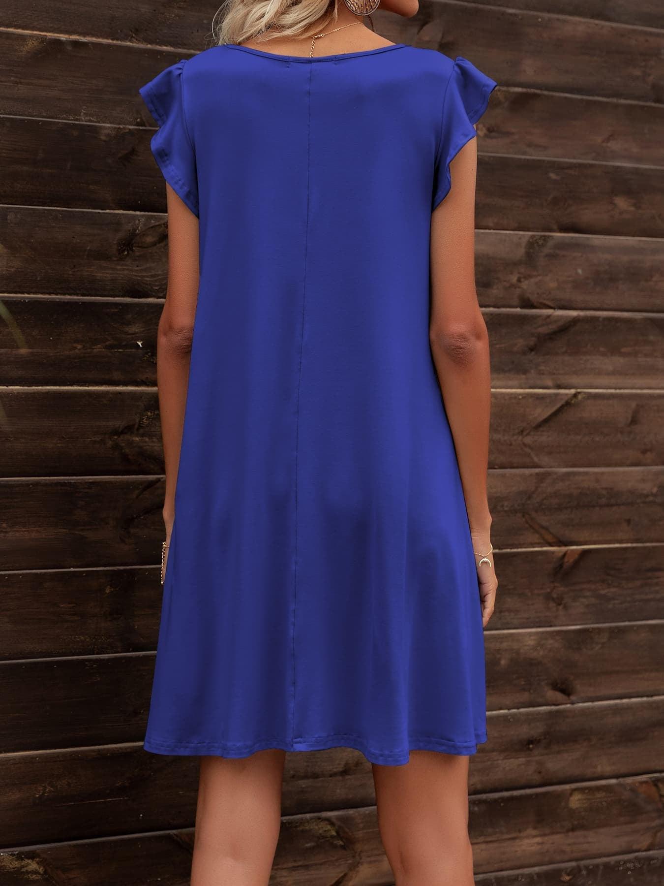 Round Neck Flutter Sleeve Dress with Pockets BLUE ZONE PLANET
