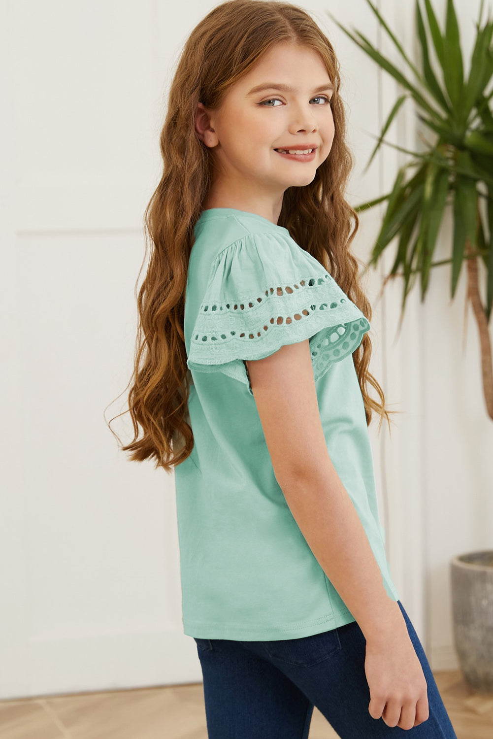 Round Neck Flutter Sleeve T-Shirt BLUE ZONE PLANET