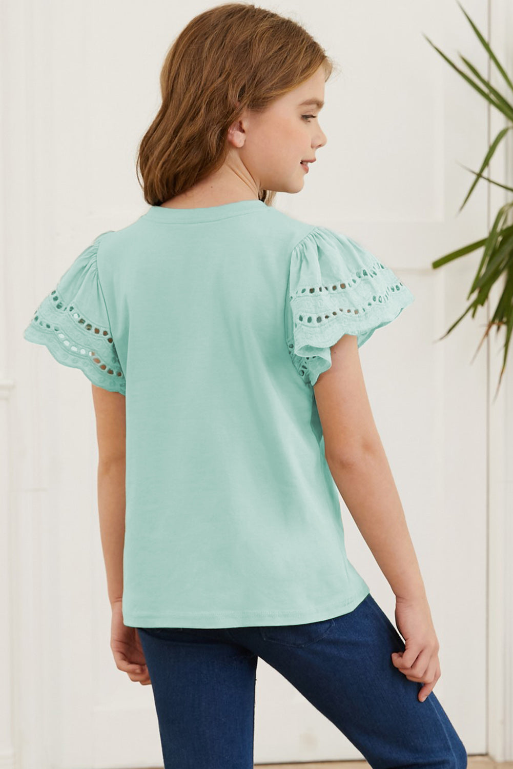 Round Neck Flutter Sleeve T-Shirt BLUE ZONE PLANET