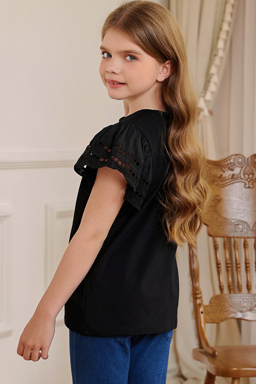 Round Neck Flutter Sleeve T-Shirt BLUE ZONE PLANET