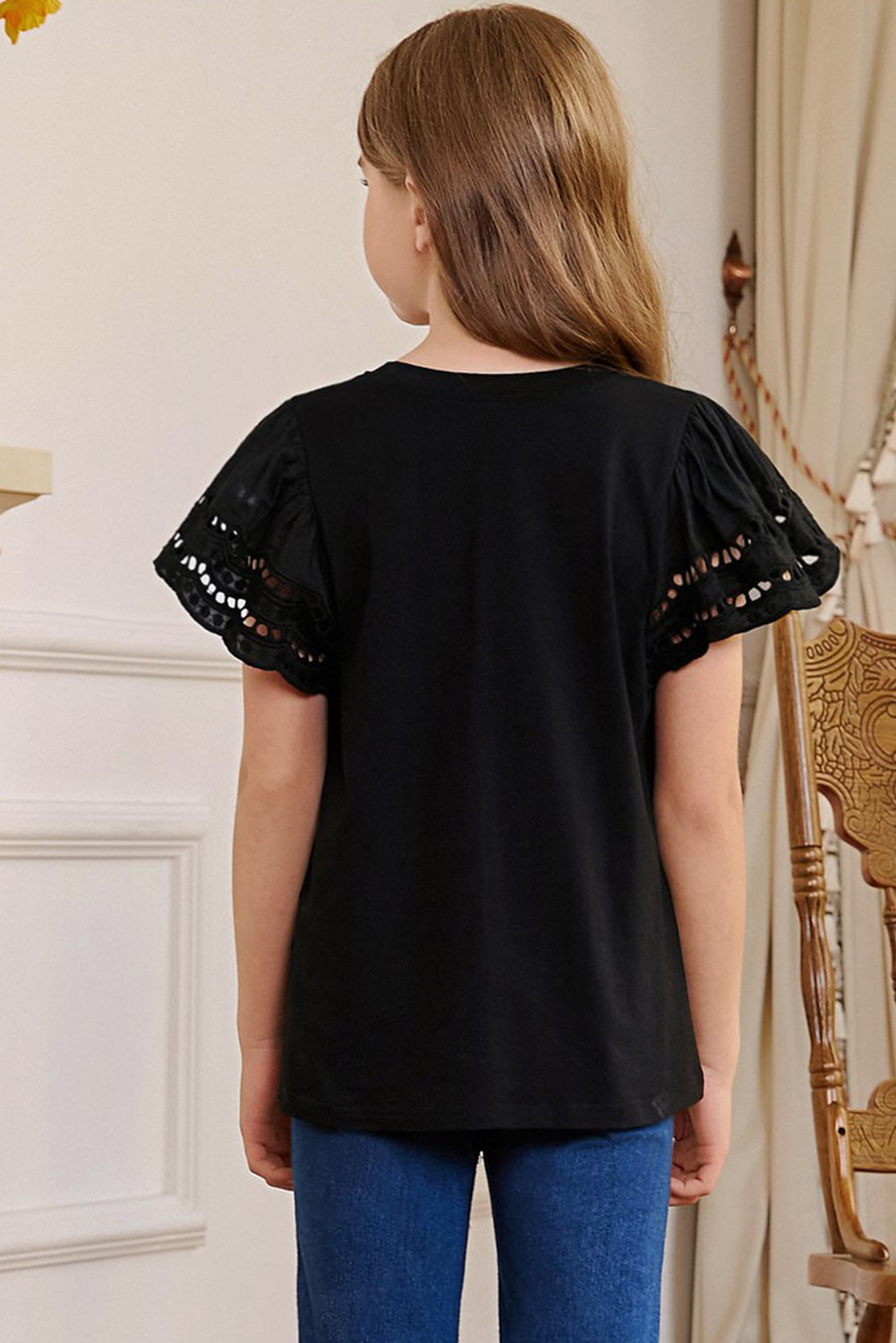 Round Neck Flutter Sleeve T-Shirt BLUE ZONE PLANET