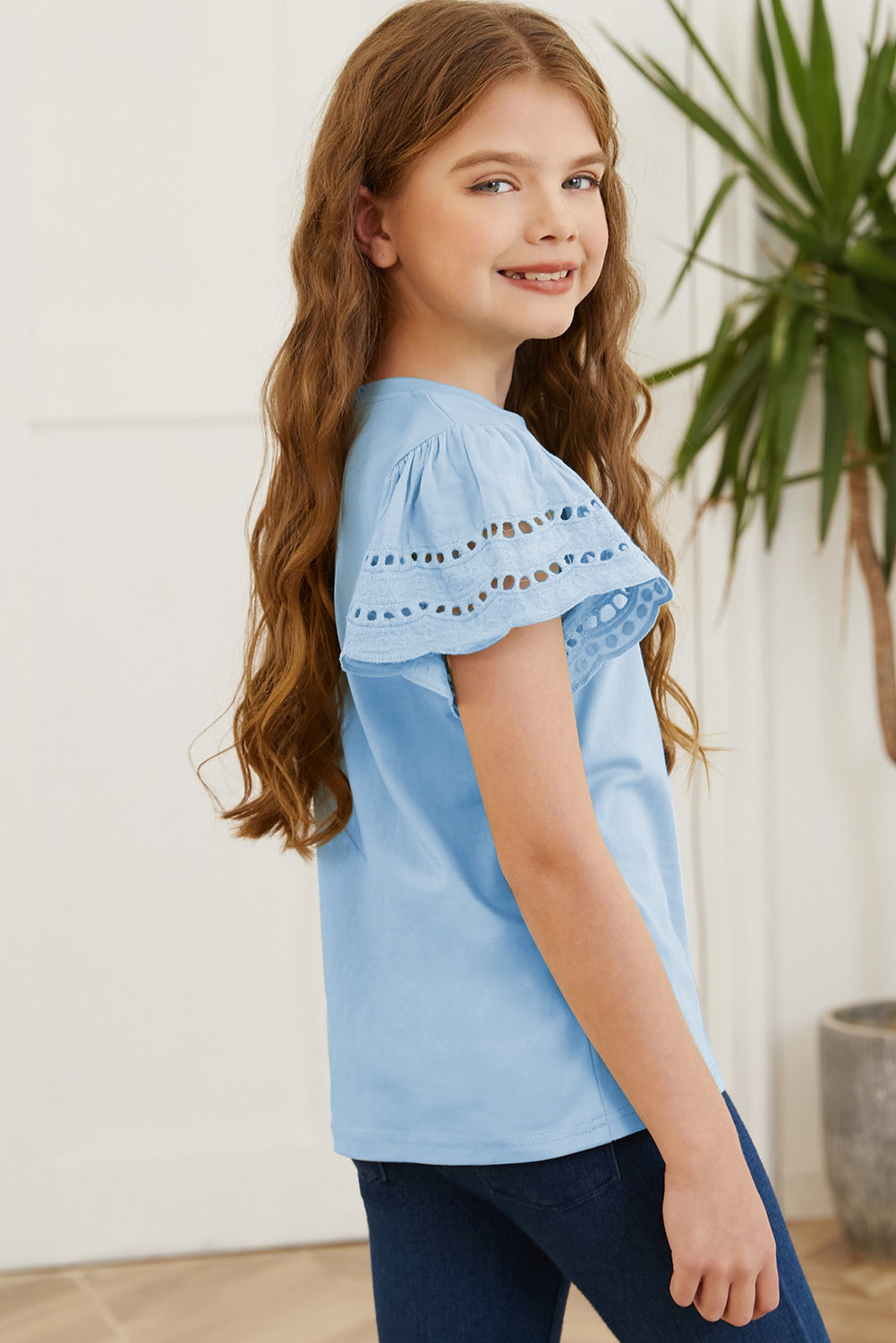 Round Neck Flutter Sleeve T-Shirt BLUE ZONE PLANET