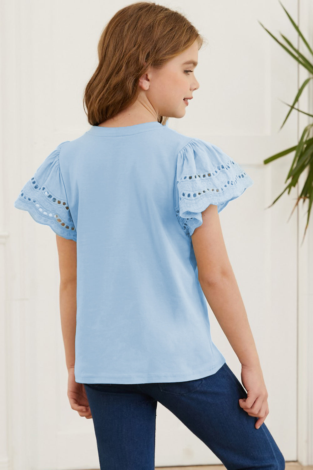Round Neck Flutter Sleeve T-Shirt BLUE ZONE PLANET