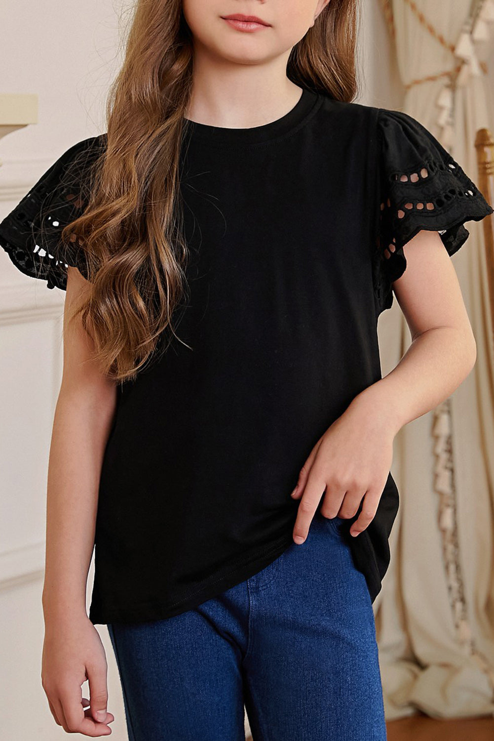 Round Neck Flutter Sleeve T-Shirt BLUE ZONE PLANET