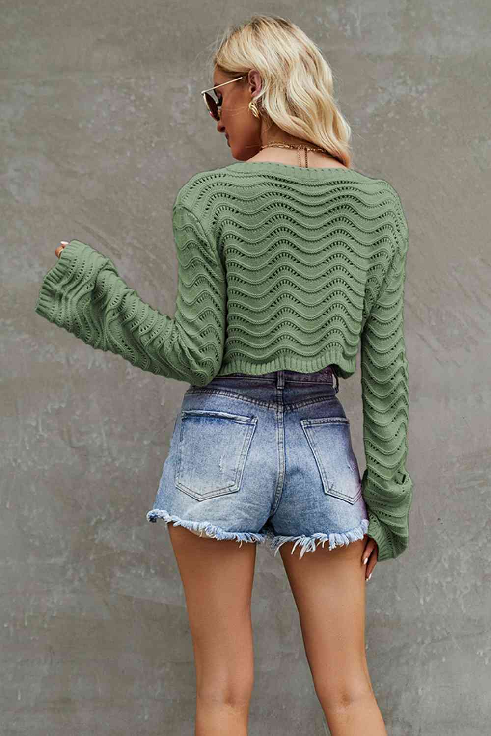 Round Neck Long Sleeve Cropped Sweater BLUE ZONE PLANET