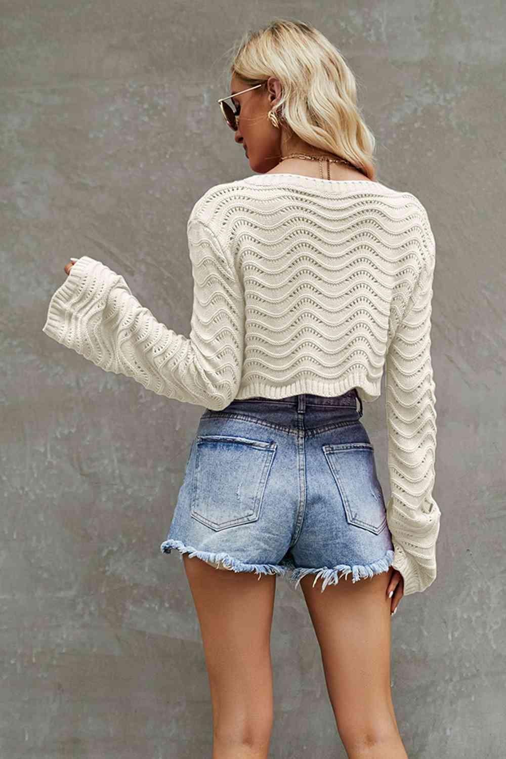 Round Neck Long Sleeve Cropped Sweater BLUE ZONE PLANET