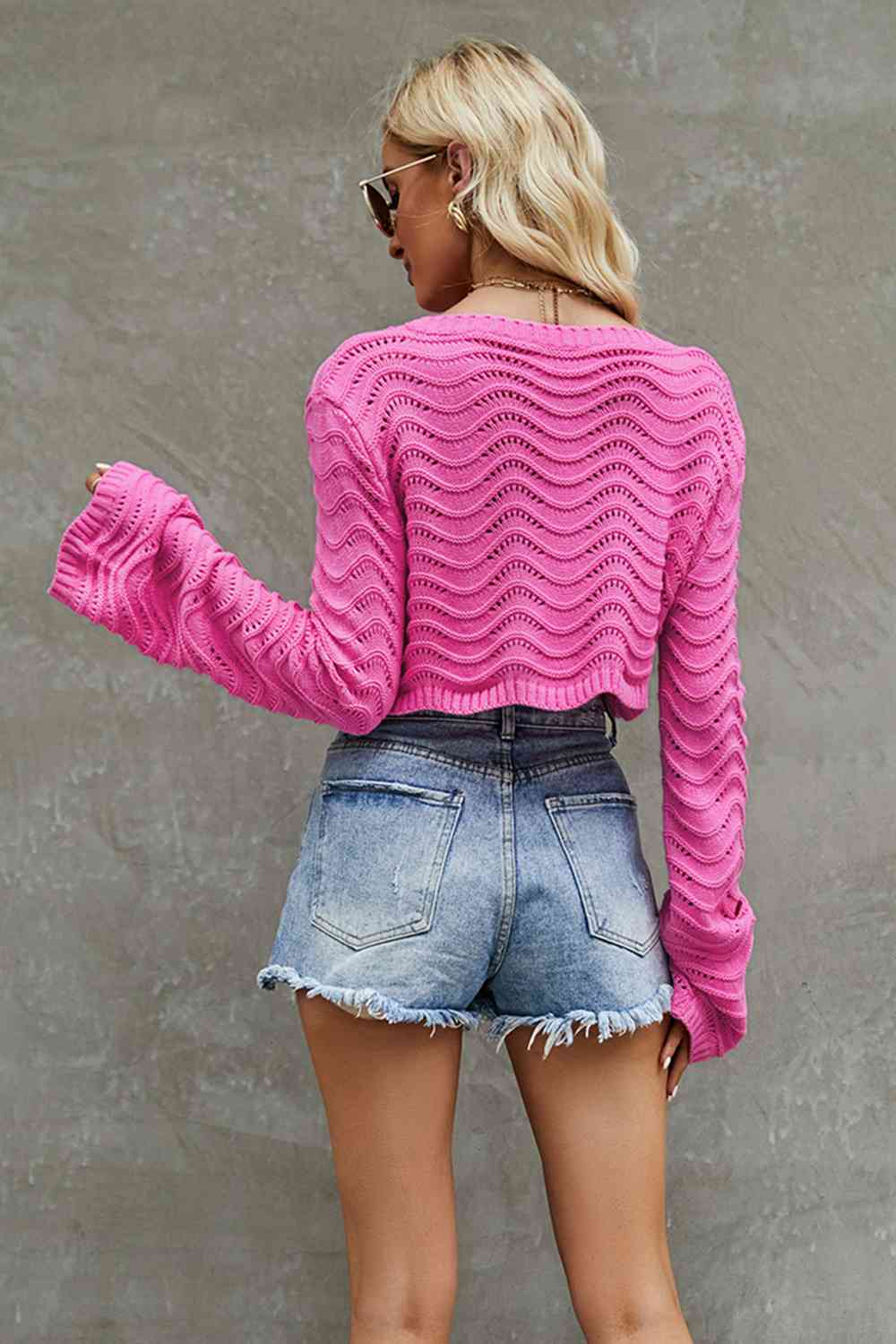 Round Neck Long Sleeve Cropped Sweater BLUE ZONE PLANET