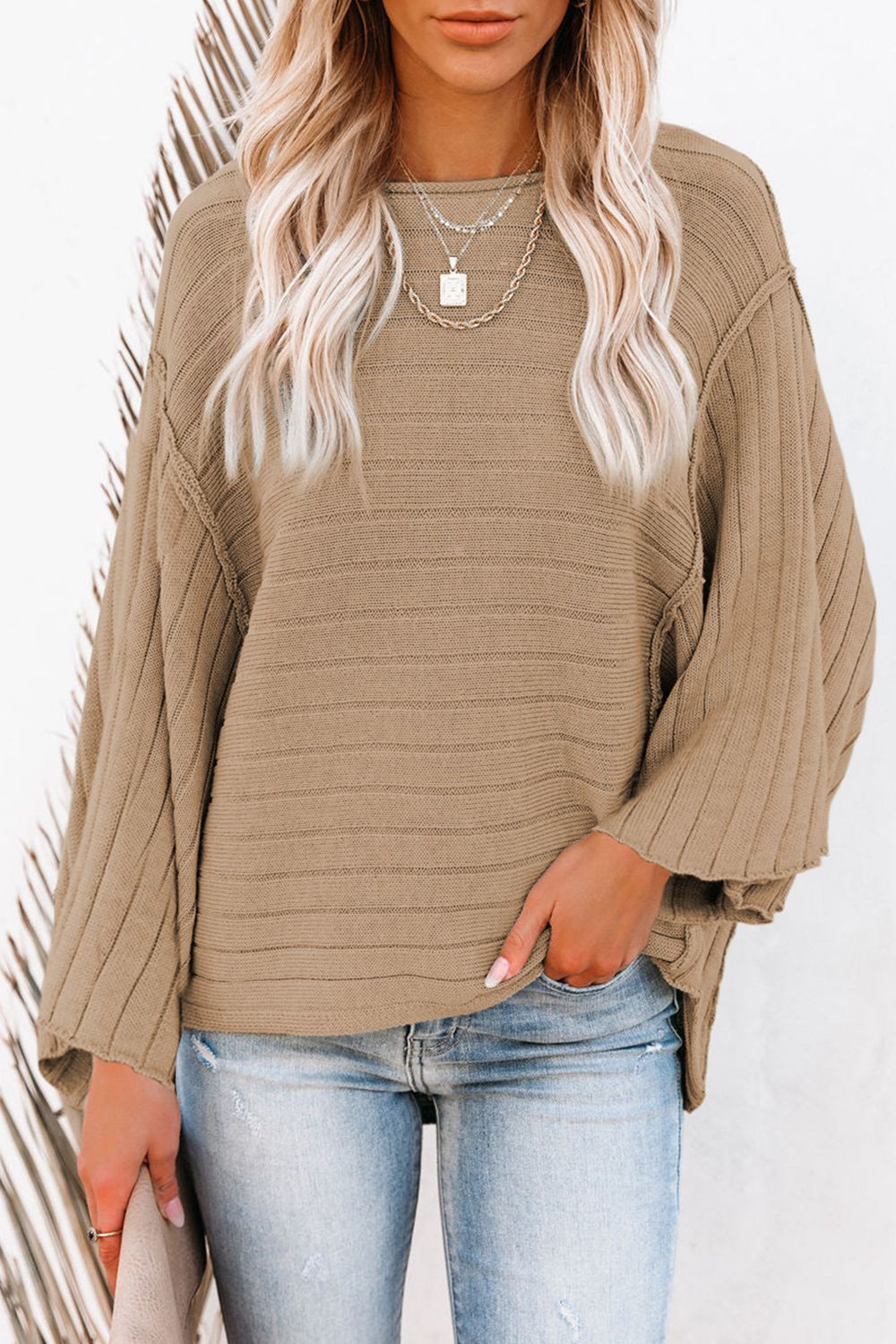 Round Neck Long Sleeve Knit Top BLUE ZONE PLANET