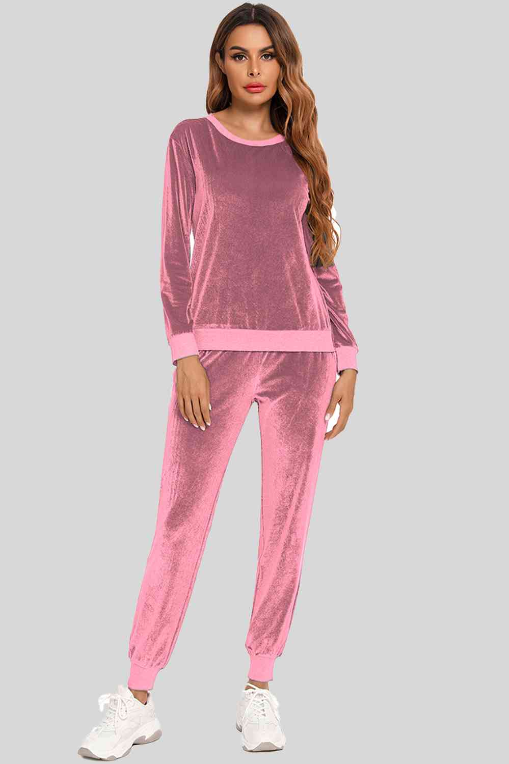 Round Neck Long Sleeve Loungewear Set with Pockets BLUE ZONE PLANET