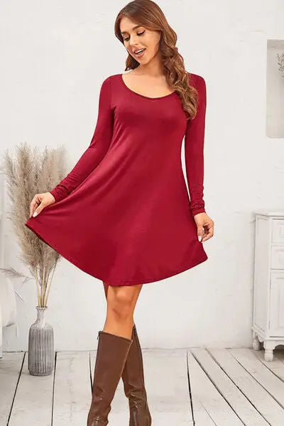 Round Neck Long Sleeve Mini Dress BLUE ZONE PLANET