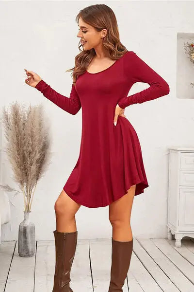 Round Neck Long Sleeve Mini Dress BLUE ZONE PLANET
