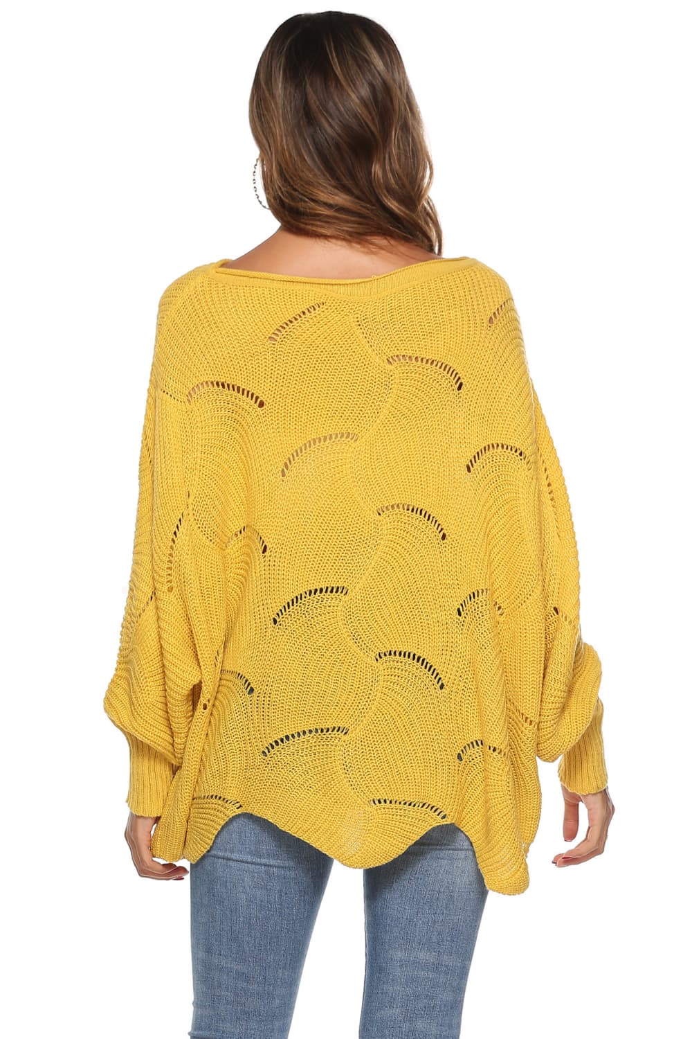 Round Neck Long Sleeve Openwork Sweater BLUE ZONE PLANET