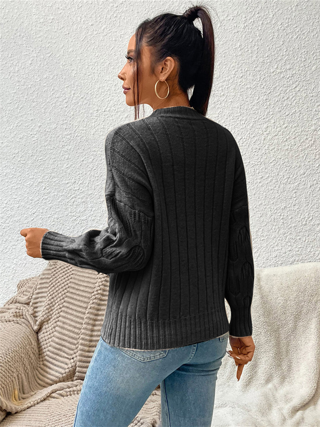 Round Neck Long Sleeve Sweater BLUE ZONE PLANET