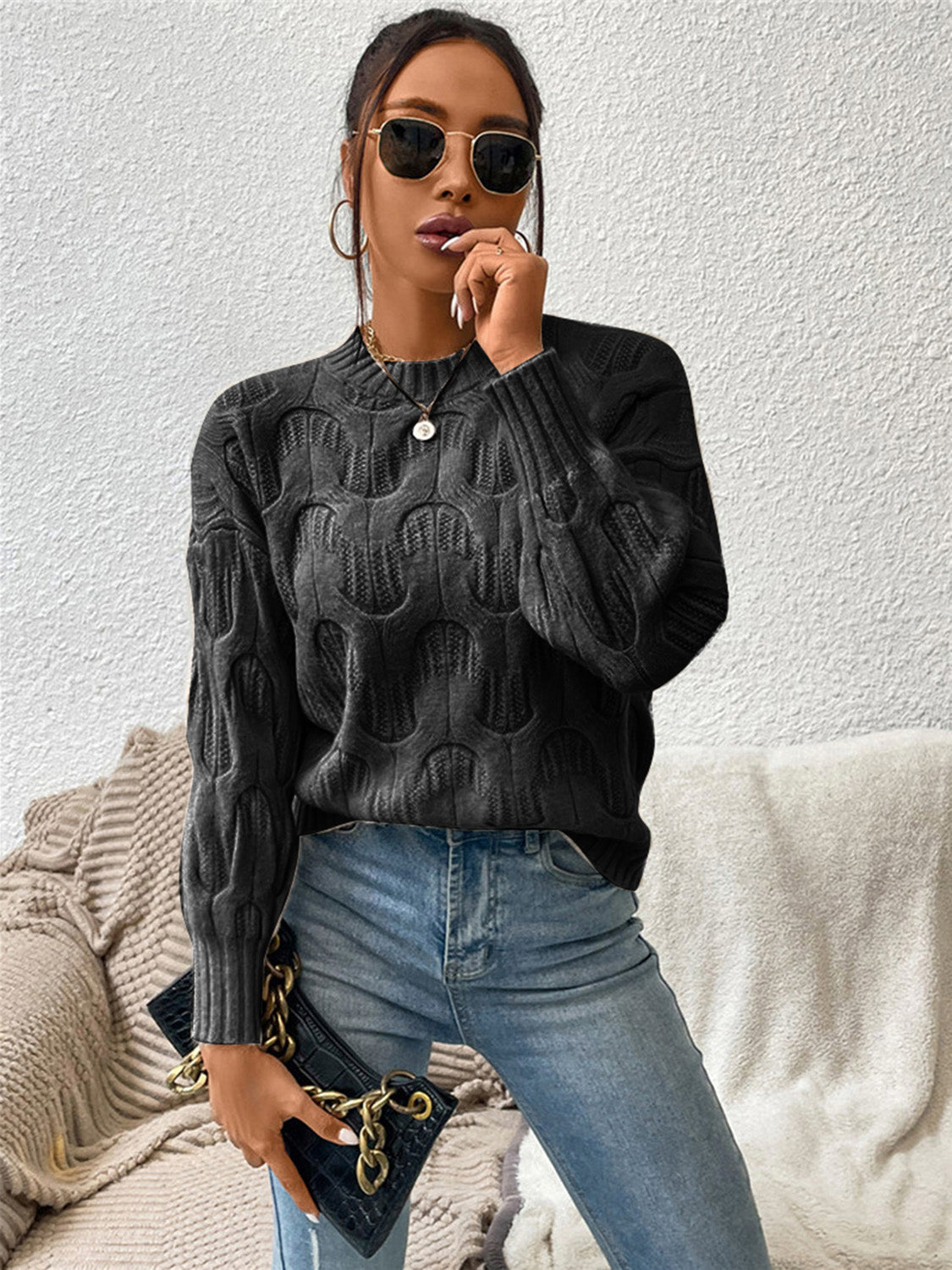 Round Neck Long Sleeve Sweater BLUE ZONE PLANET