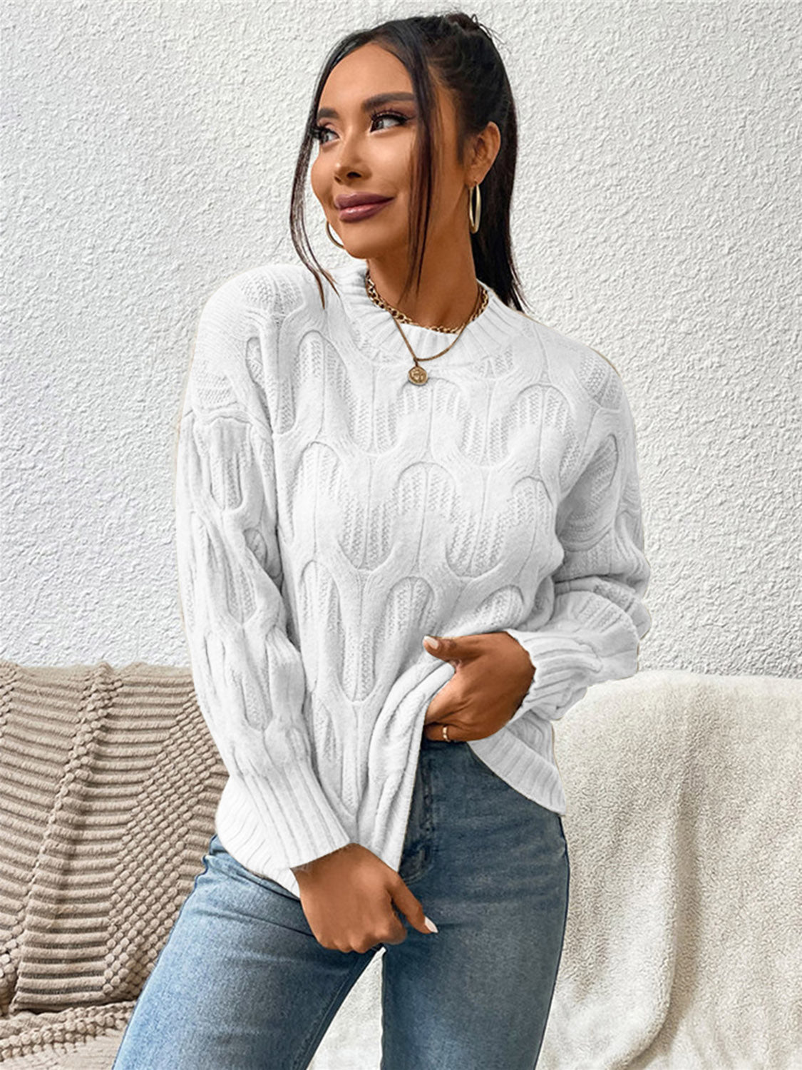 Round Neck Long Sleeve Sweater BLUE ZONE PLANET