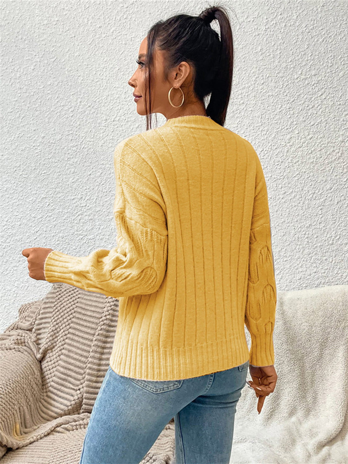 Round Neck Long Sleeve Sweater BLUE ZONE PLANET