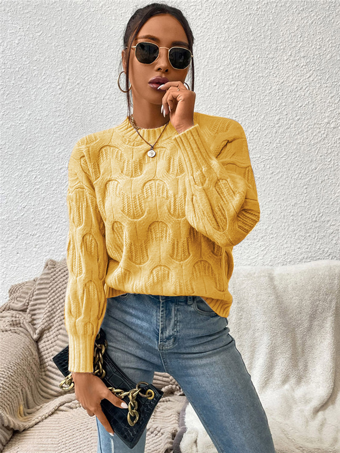 Round Neck Long Sleeve Sweater BLUE ZONE PLANET