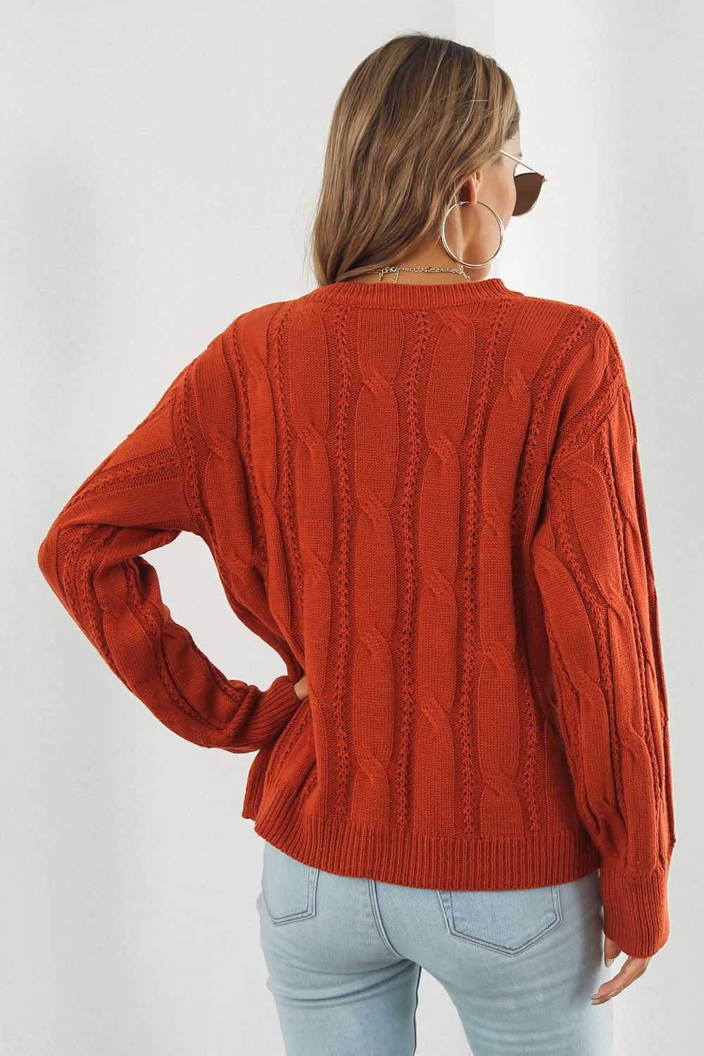 Round Neck Long Sleeve Sweater BLUE ZONE PLANET