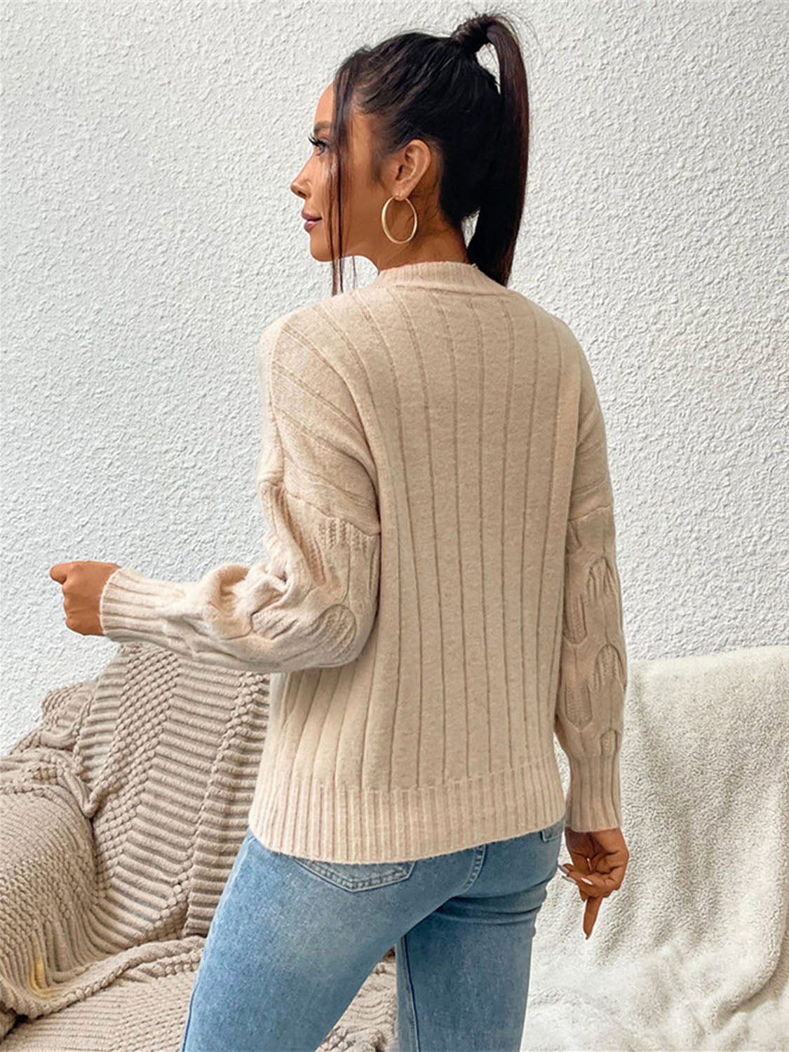 Round Neck Long Sleeve Sweater BLUE ZONE PLANET