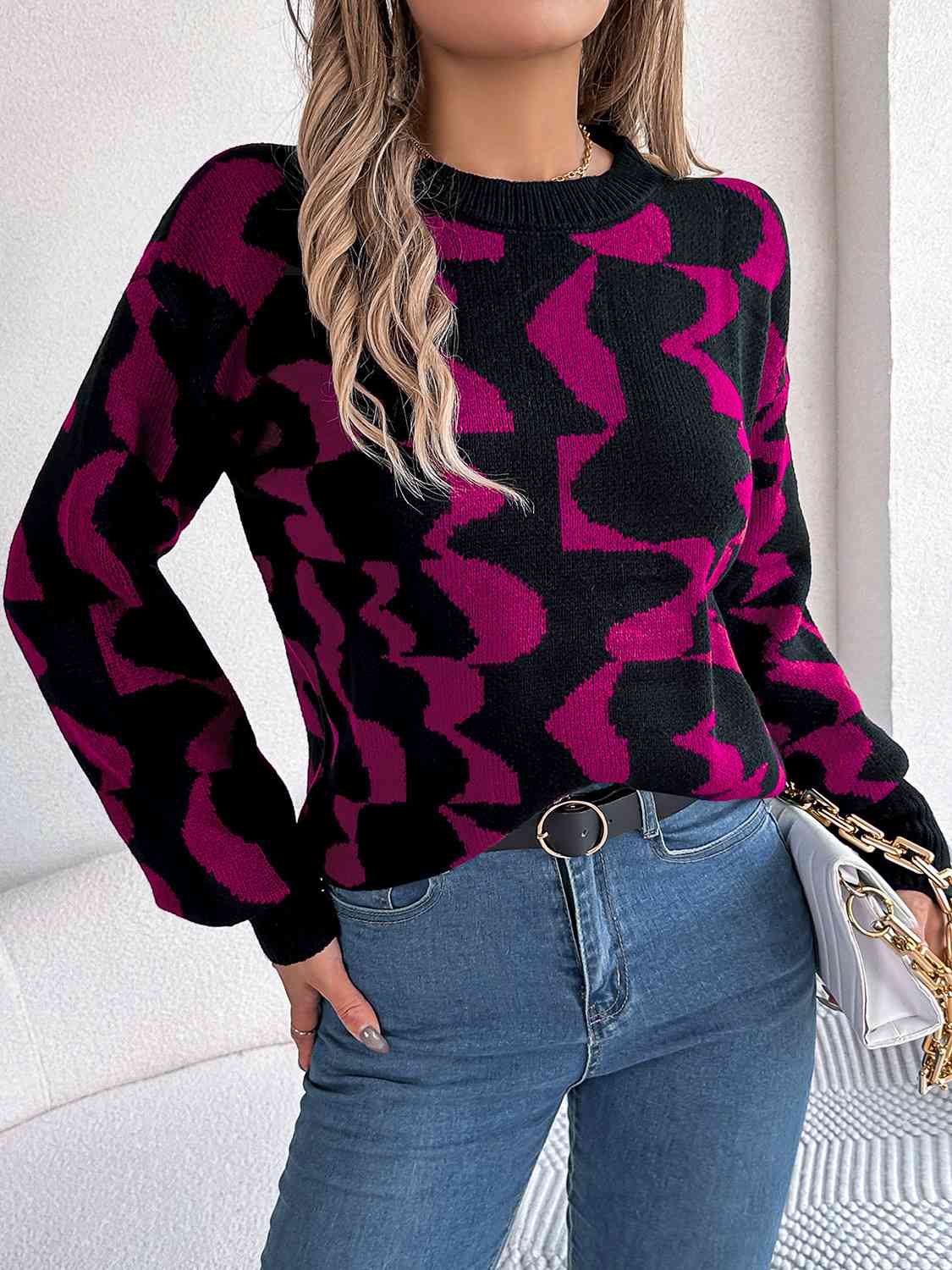 Round Neck Long Sleeve Sweater BLUE ZONE PLANET