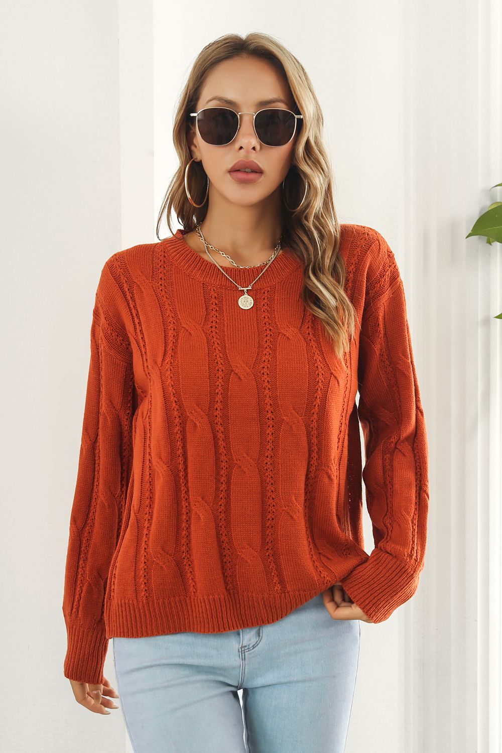 Round Neck Long Sleeve Sweater BLUE ZONE PLANET