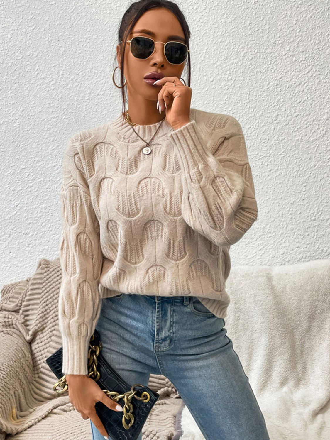 Round Neck Long Sleeve Sweater BLUE ZONE PLANET