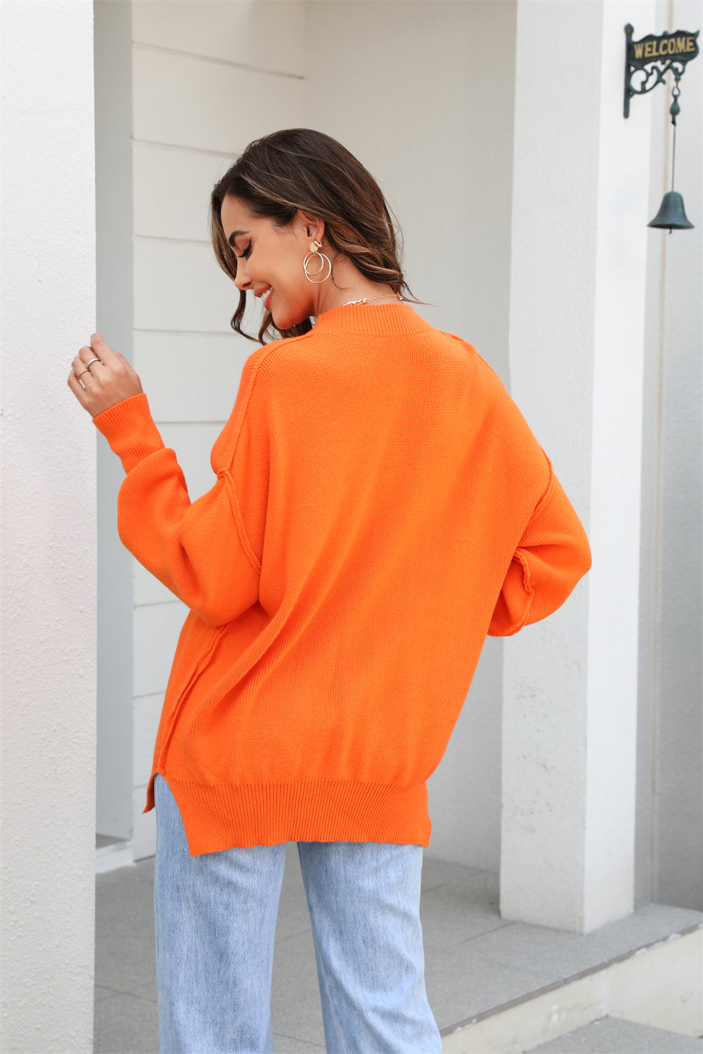 Round Neck Long Sleeve Sweater BLUE ZONE PLANET