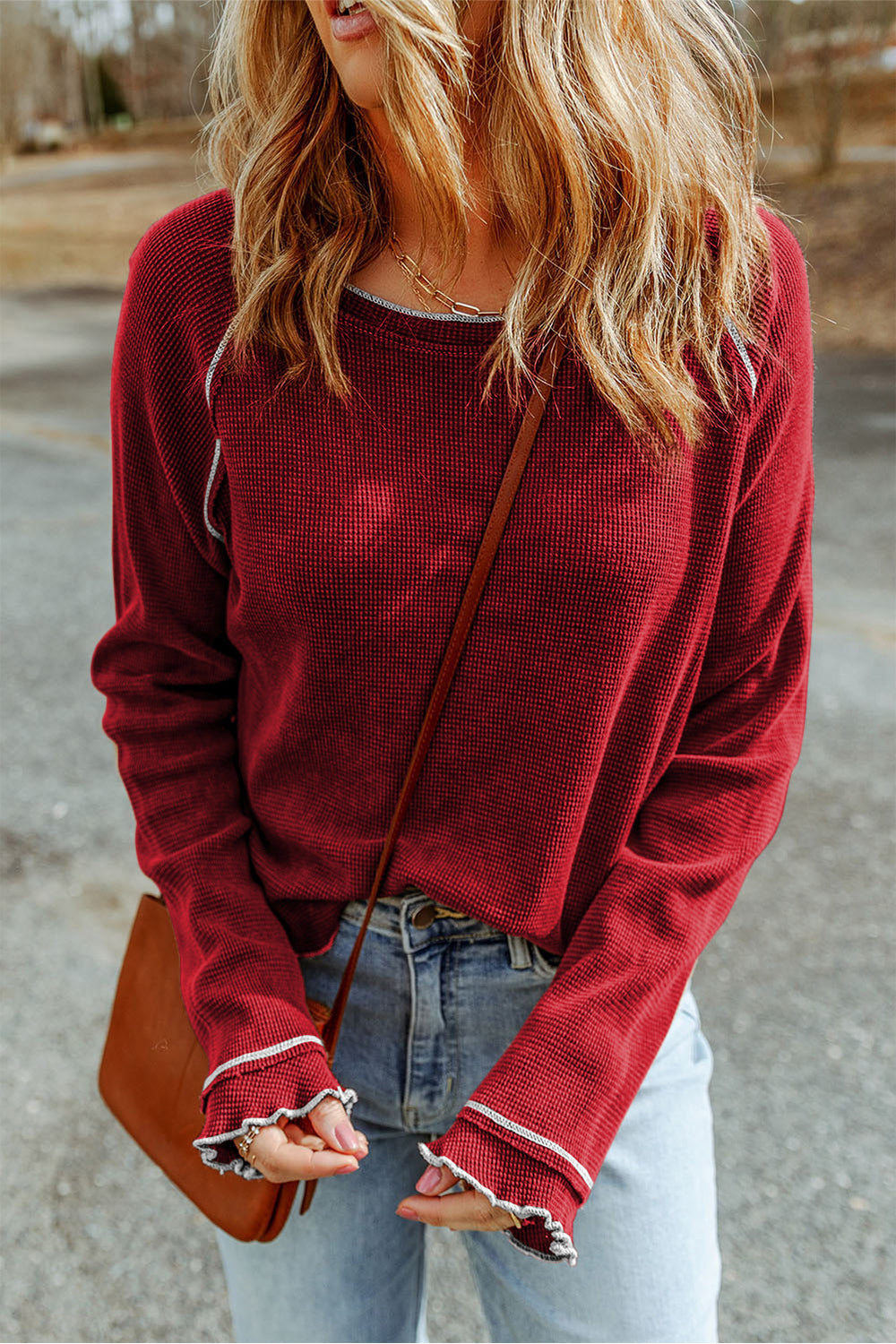 Round Neck Long Sleeve Sweater BLUE ZONE PLANET