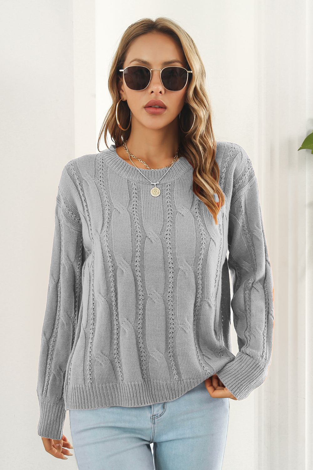 Round Neck Long Sleeve Sweater BLUE ZONE PLANET