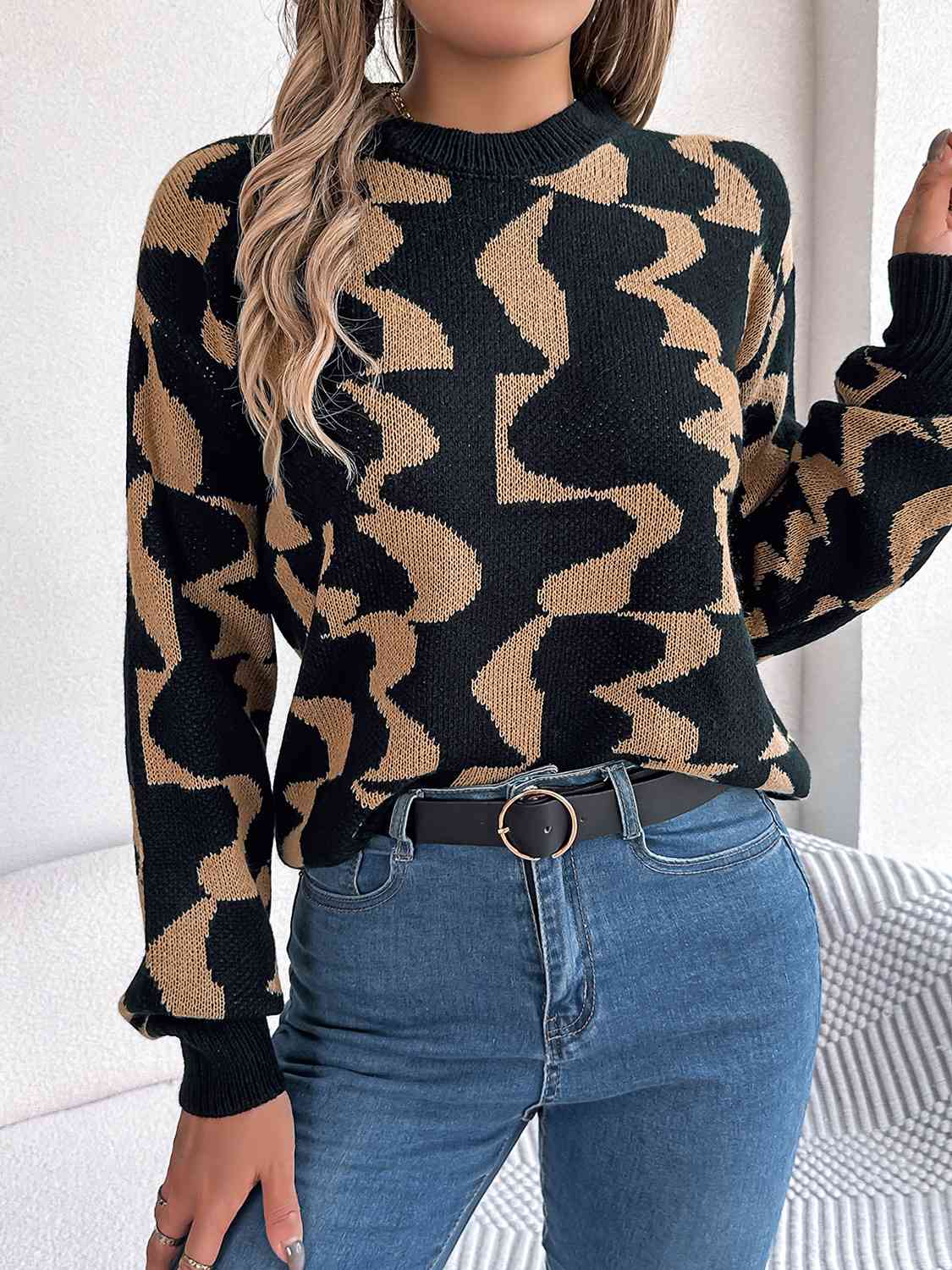 Round Neck Long Sleeve Sweater BLUE ZONE PLANET
