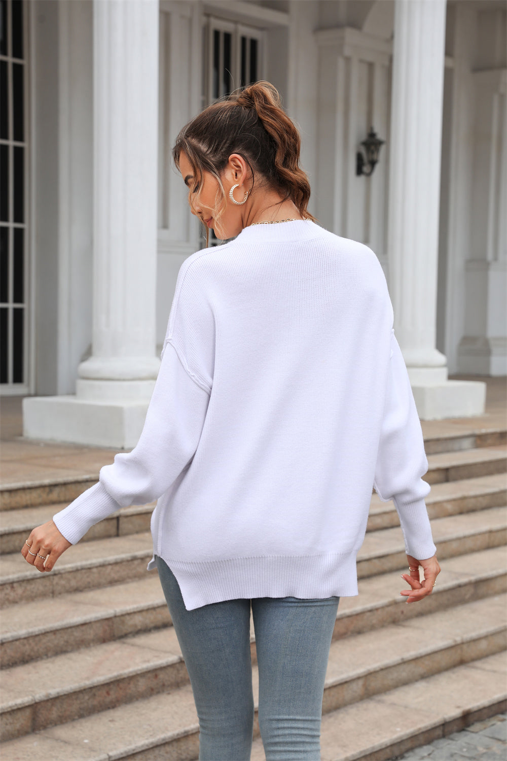 Round Neck Long Sleeve Sweater BLUE ZONE PLANET