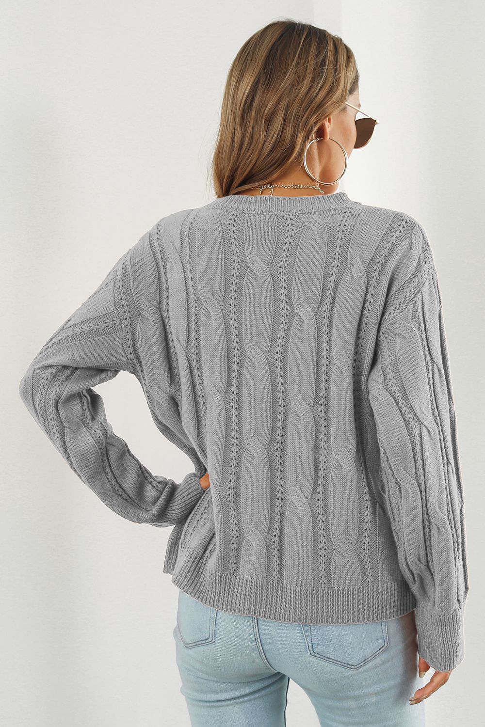 Round Neck Long Sleeve Sweater BLUE ZONE PLANET