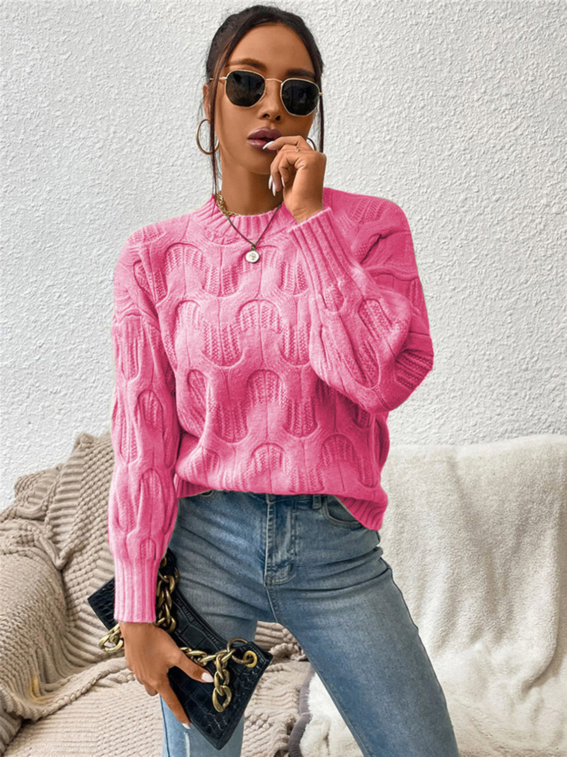 Round Neck Long Sleeve Sweater BLUE ZONE PLANET