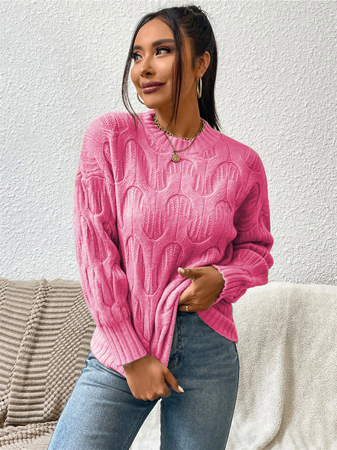 Round Neck Long Sleeve Sweater BLUE ZONE PLANET