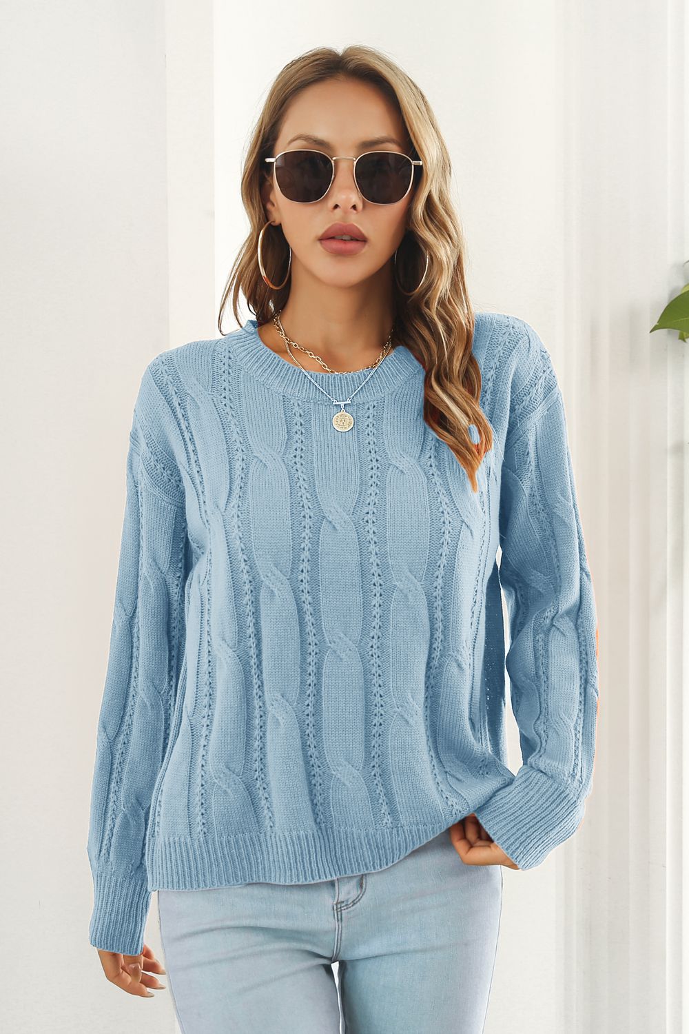 Round Neck Long Sleeve Sweater BLUE ZONE PLANET