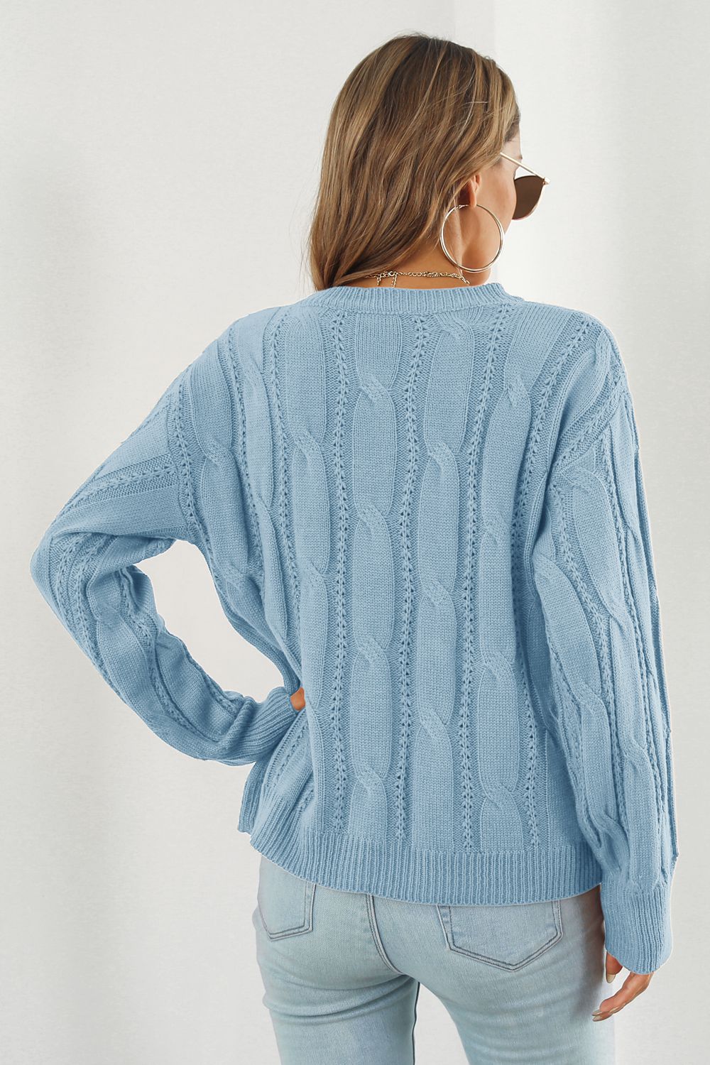 Round Neck Long Sleeve Sweater BLUE ZONE PLANET