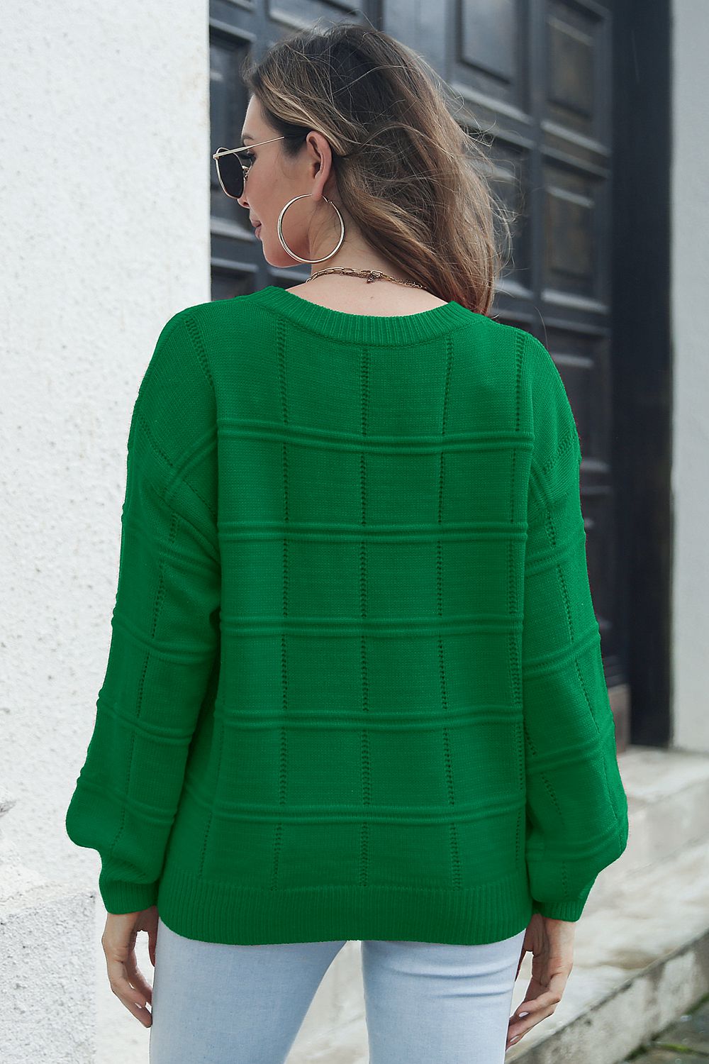 Round Neck Long Sleeve Sweater BLUE ZONE PLANET