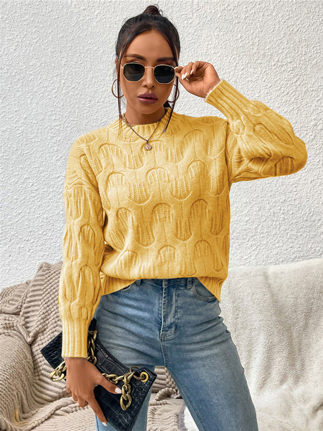 Round Neck Long Sleeve Sweater BLUE ZONE PLANET