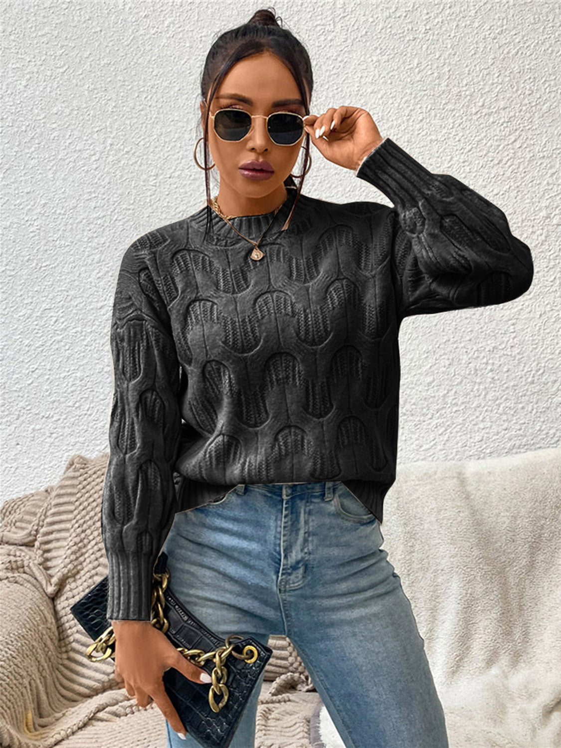 Round Neck Long Sleeve Sweater BLUE ZONE PLANET