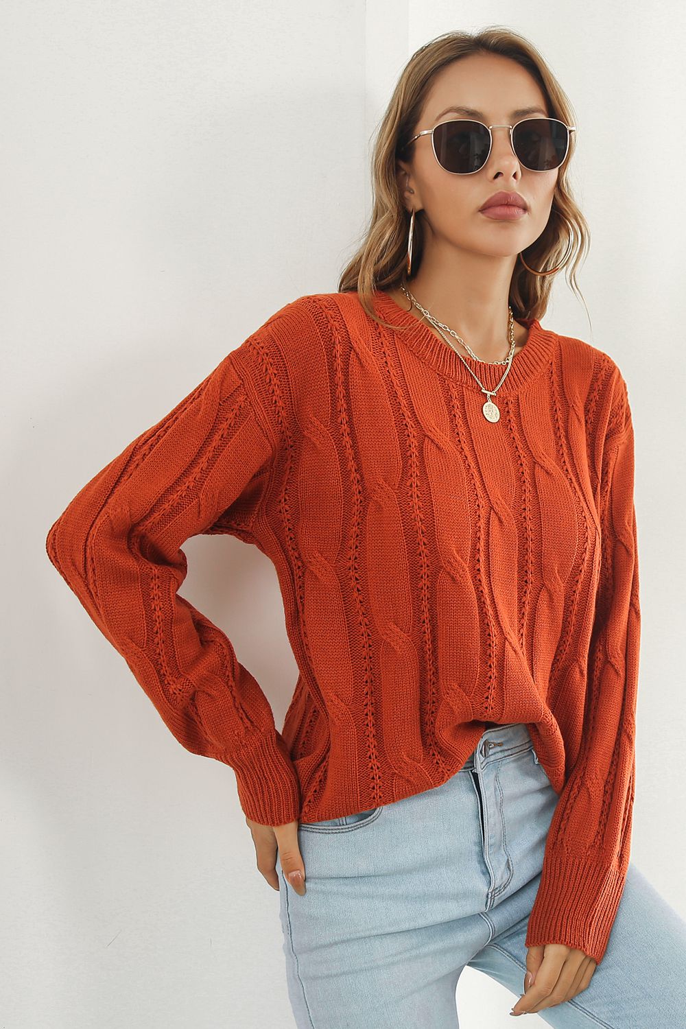 Round Neck Long Sleeve Sweater BLUE ZONE PLANET