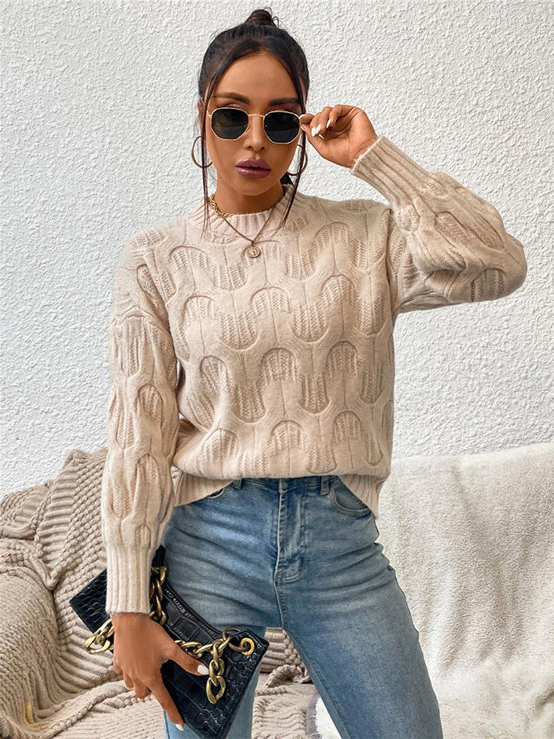 Round Neck Long Sleeve Sweater BLUE ZONE PLANET