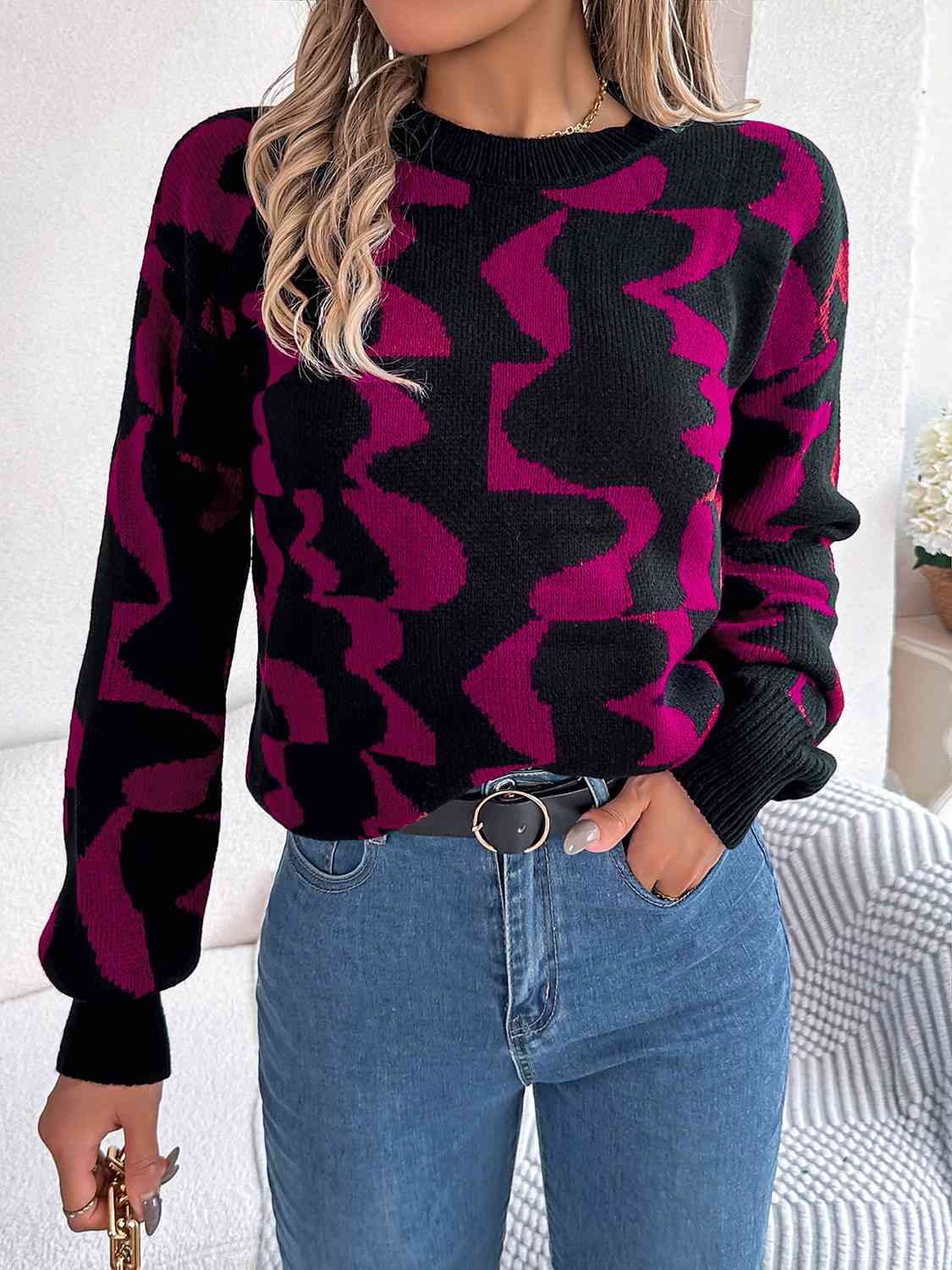 Round Neck Long Sleeve Sweater BLUE ZONE PLANET