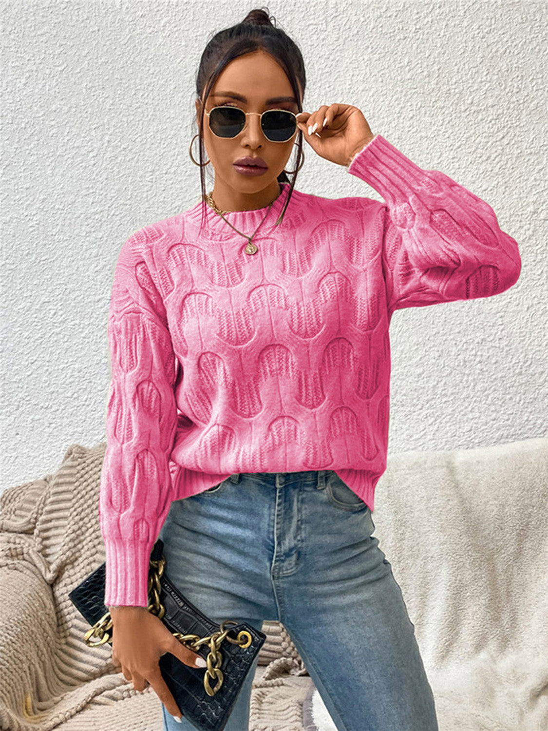 Round Neck Long Sleeve Sweater BLUE ZONE PLANET