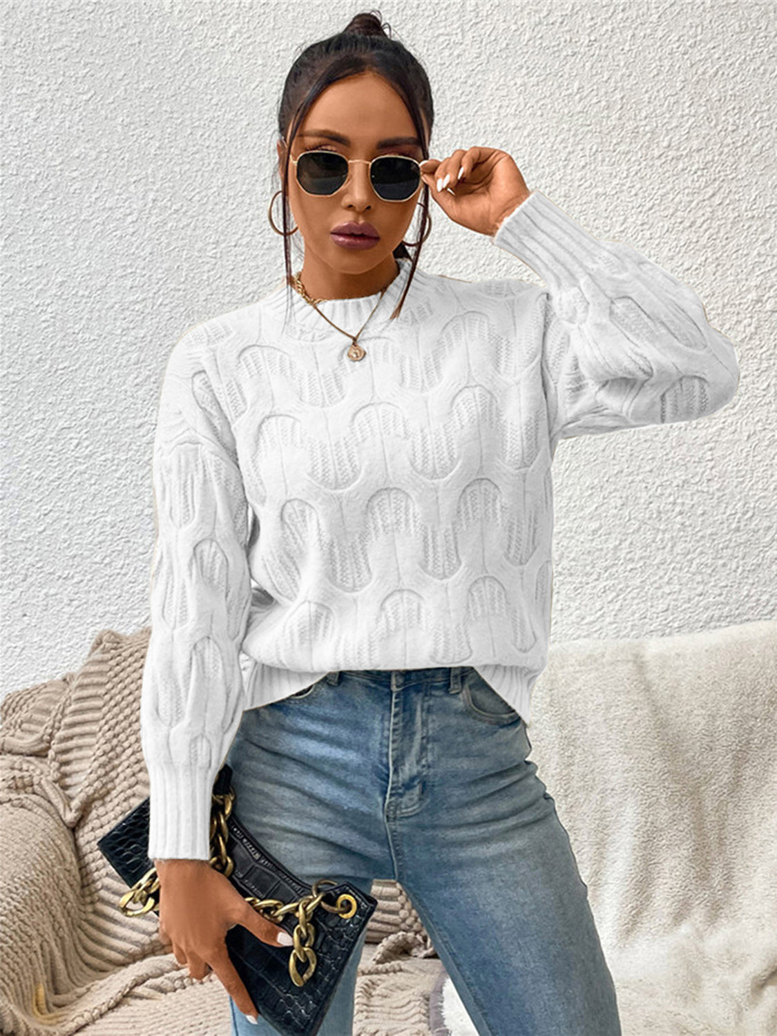 Round Neck Long Sleeve Sweater BLUE ZONE PLANET