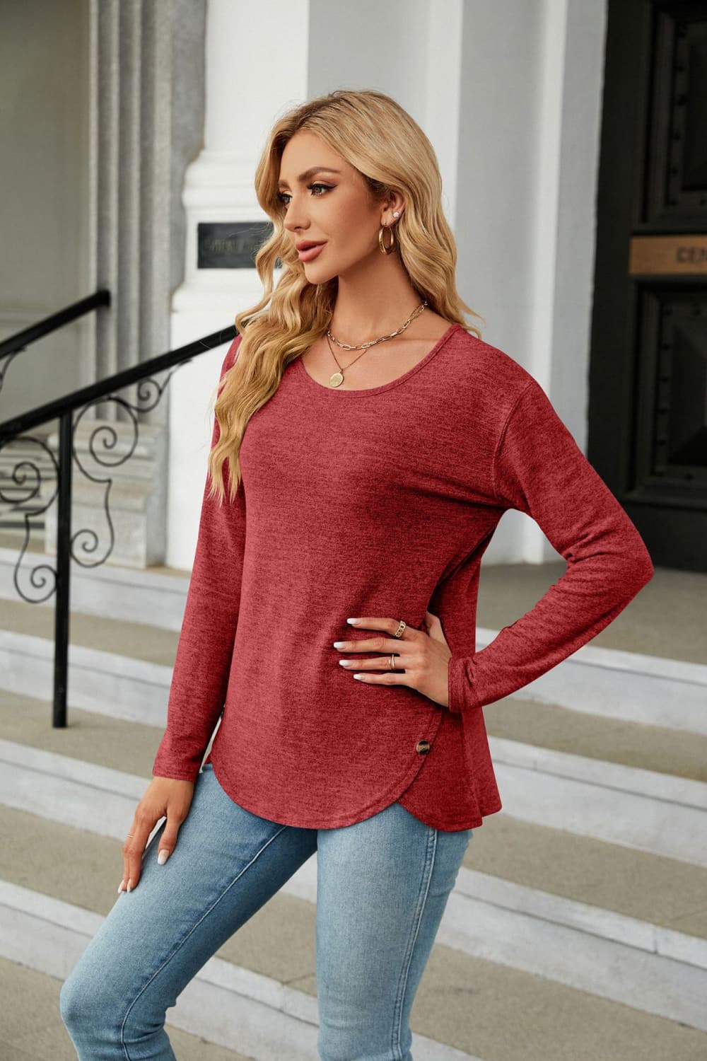 Round Neck Long Sleeve T-Shirt BLUE ZONE PLANET