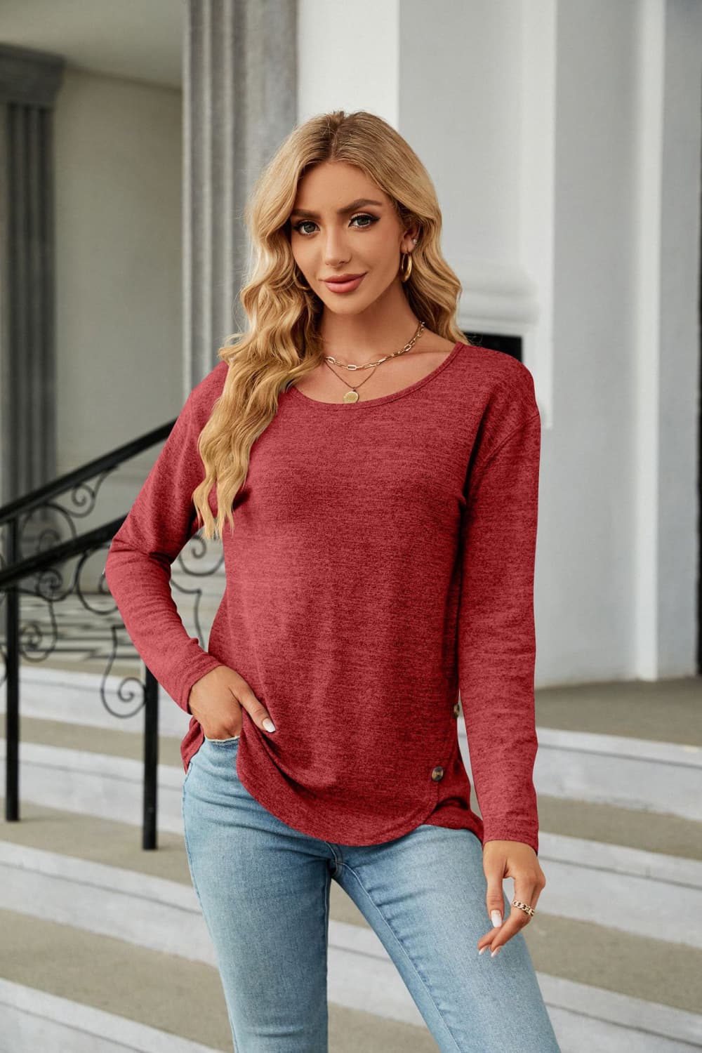 Round Neck Long Sleeve T-Shirt BLUE ZONE PLANET