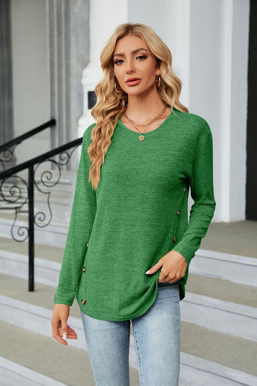 Round Neck Long Sleeve T-Shirt BLUE ZONE PLANET