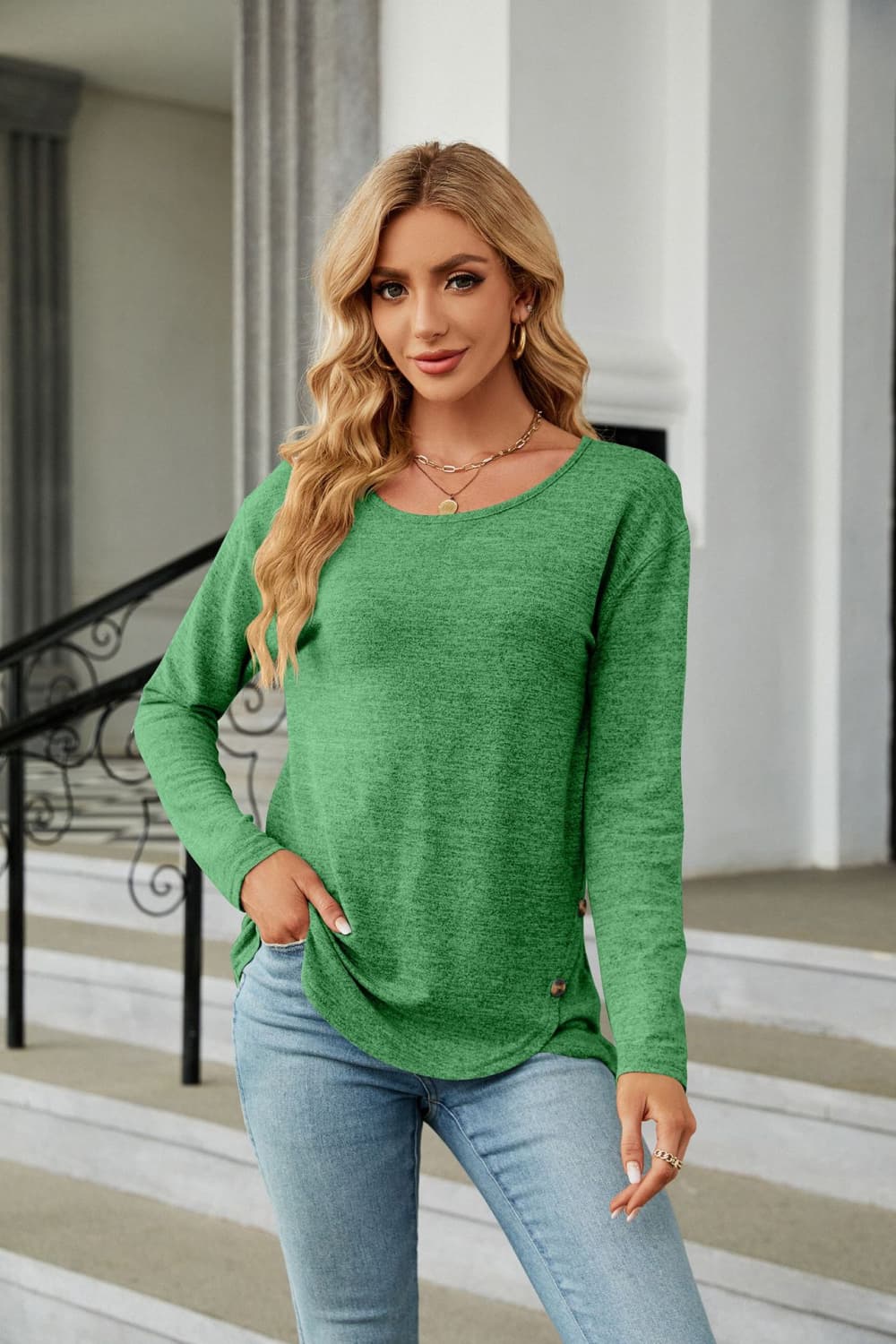 Round Neck Long Sleeve T-Shirt BLUE ZONE PLANET