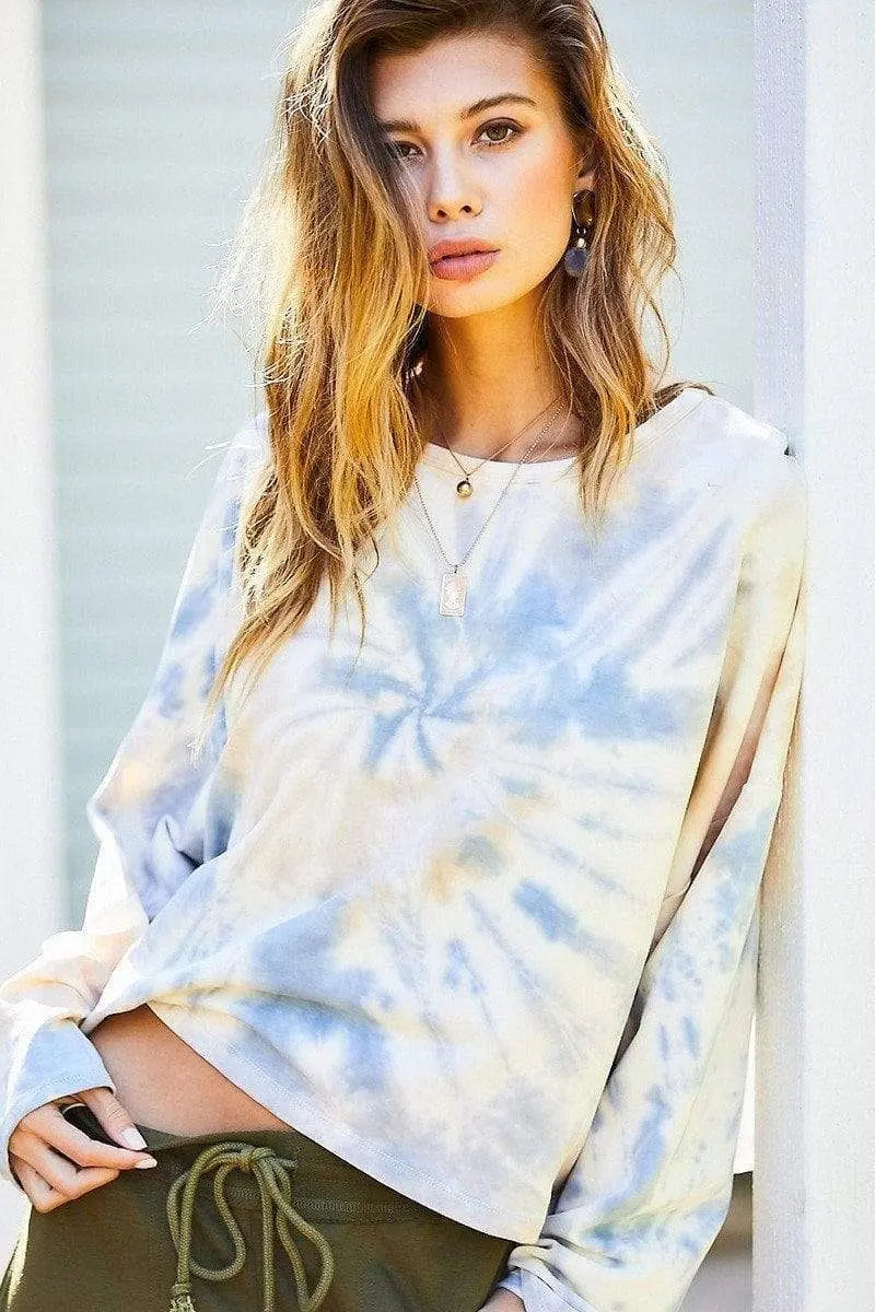 Round Neck Oversize Fit Crop Tie-Dye French Terry Pullover Blue Zone Planet